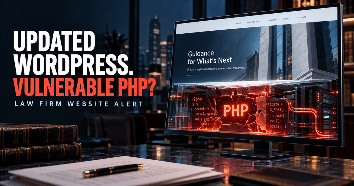 Updated law-firm WordPress website with an exposed, vulnerable PHP server layer beneath it.